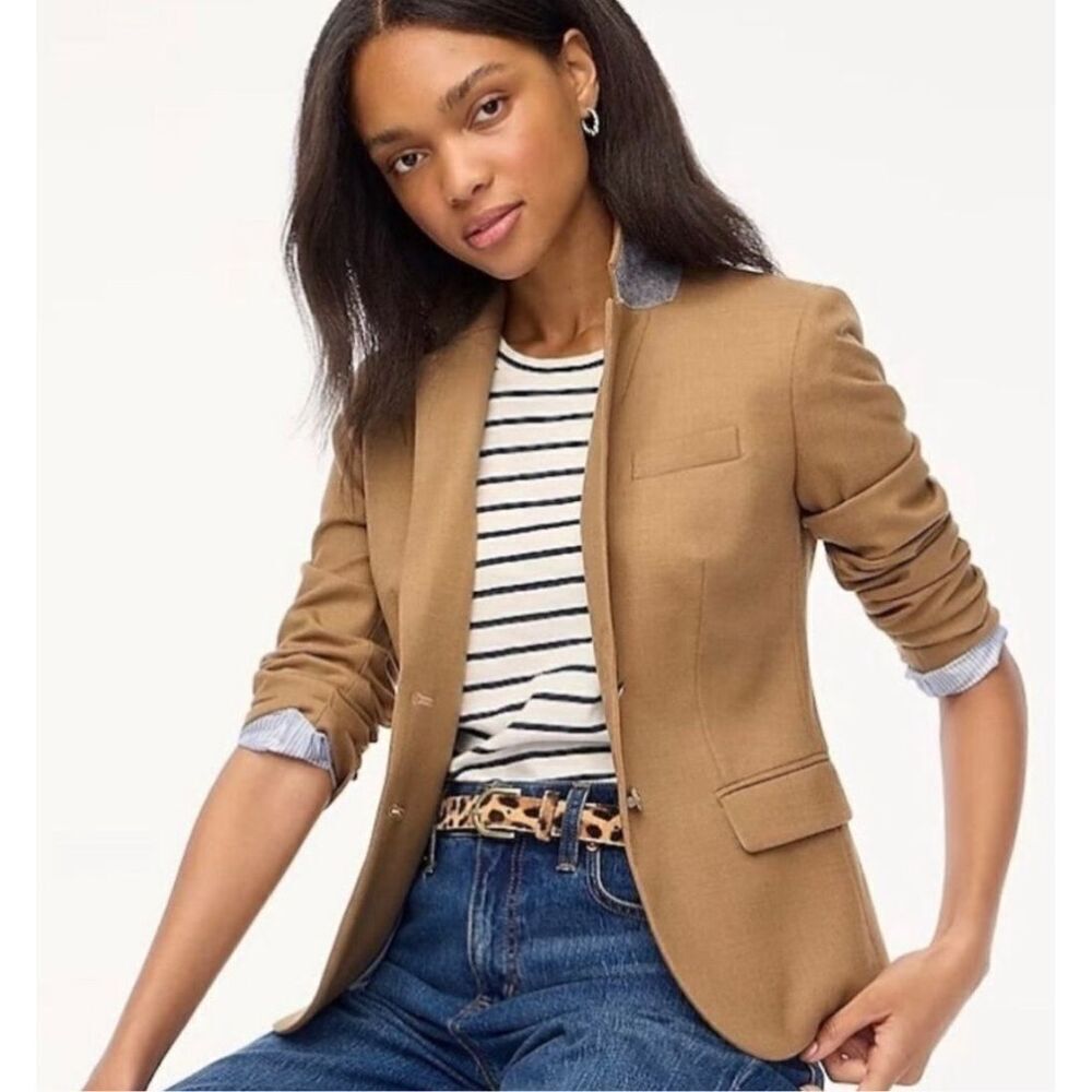 EUC! J. Crew Wool Tan Camel Schoolboy Blazer - Size 0 - Picture 3 of 12